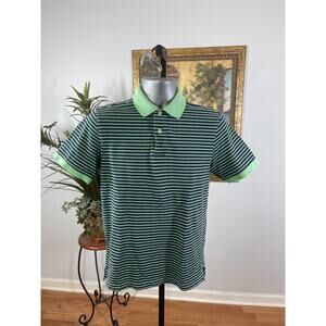 Merona Polo Shirt Men's Small Green Black Striped Short Sleeve Americana Sporty